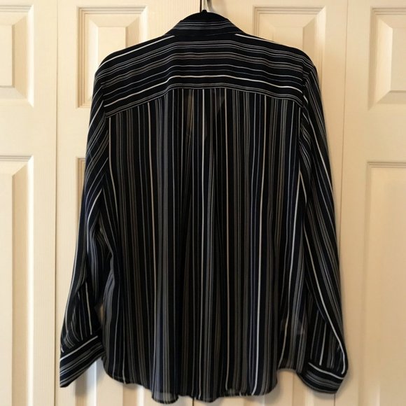 NEW Ann Taylor Sheer Striped XXL Navy/Multi Blouse - Picture 4 of 12